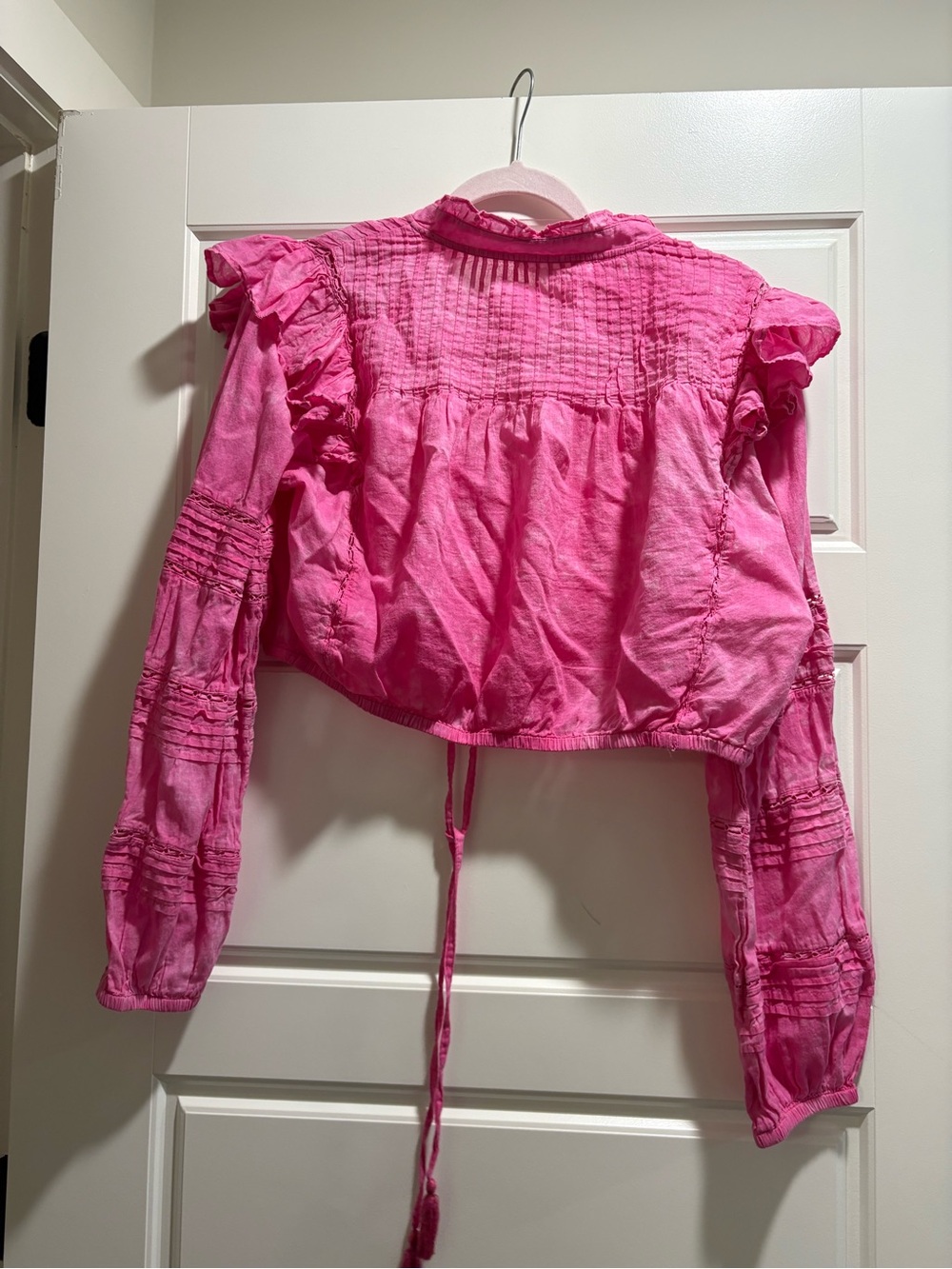 Pink Ruffled Boho Tie-Front Blouse - Picture 2 of 3